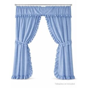 Double Swag Ruffled Fabric Shower Curtain Blue Diamond Vintage NO TIE BACKS